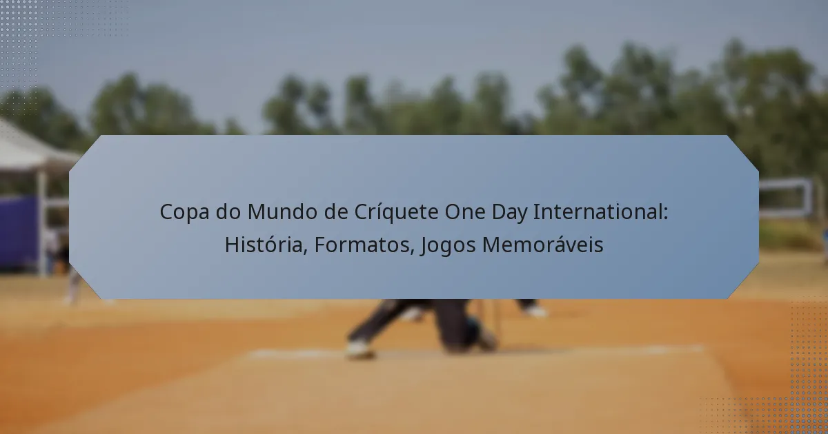 Copa do Mundo de Críquete One Day International: História, Formatos, Jogos Memoráveis