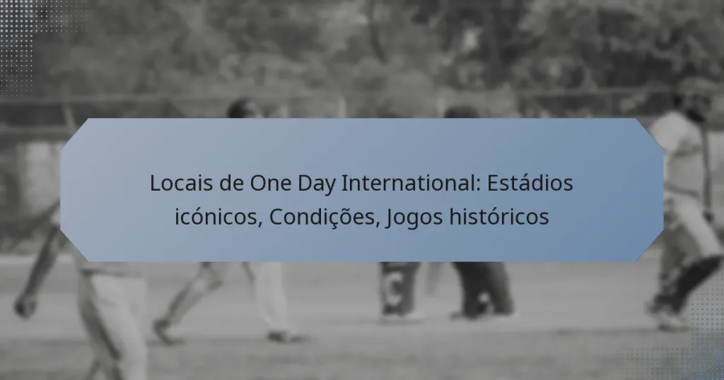 Locais de One Day International: Estádios icónicos, Condições, Jogos históricos