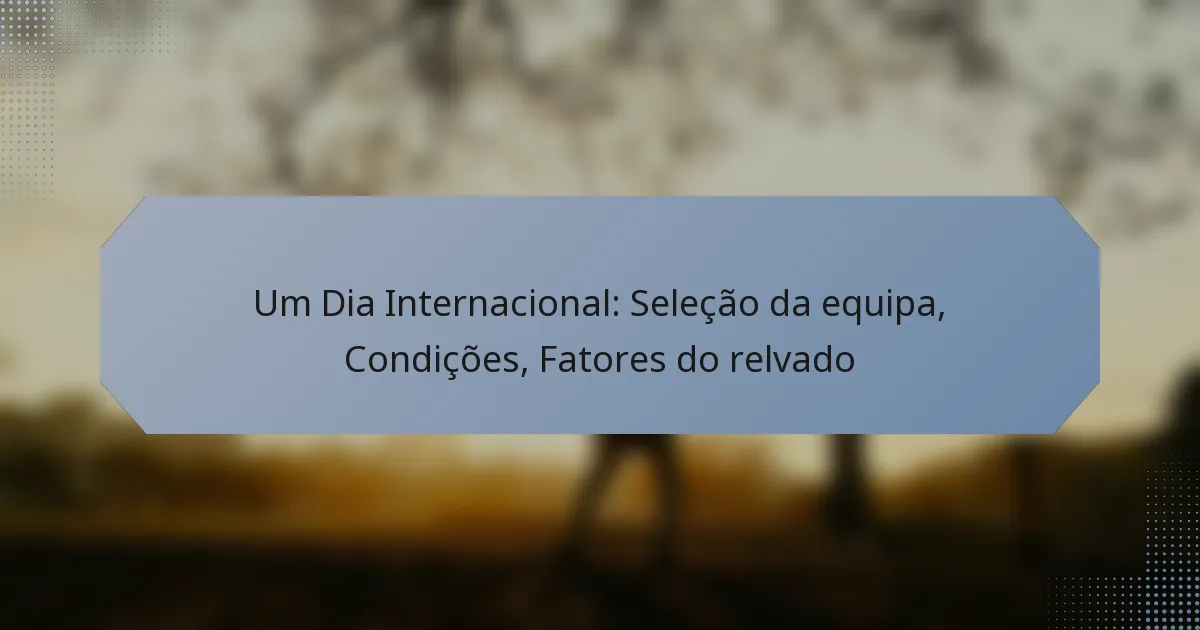 Um Dia Internacional: Seleção da equipa, Condições, Fatores do relvado