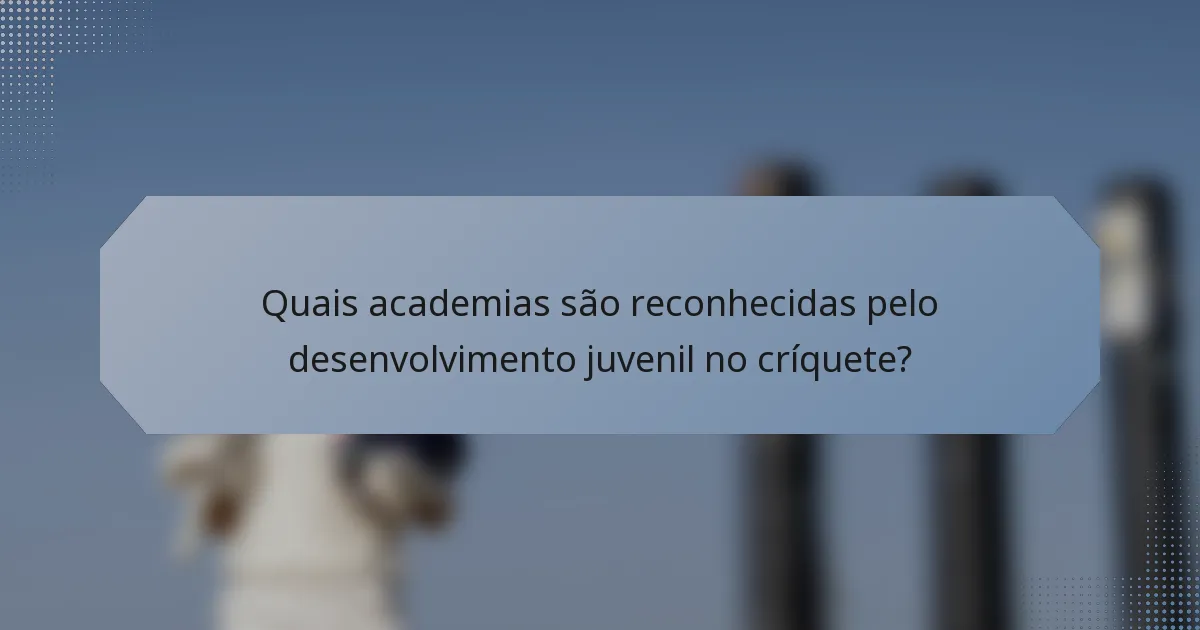 Quais academias são reconhecidas pelo desenvolvimento juvenil no críquete?